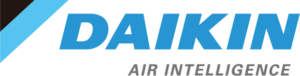 Daikin logo in with blue lettering and text reading 'Air Intelligence' underneath.